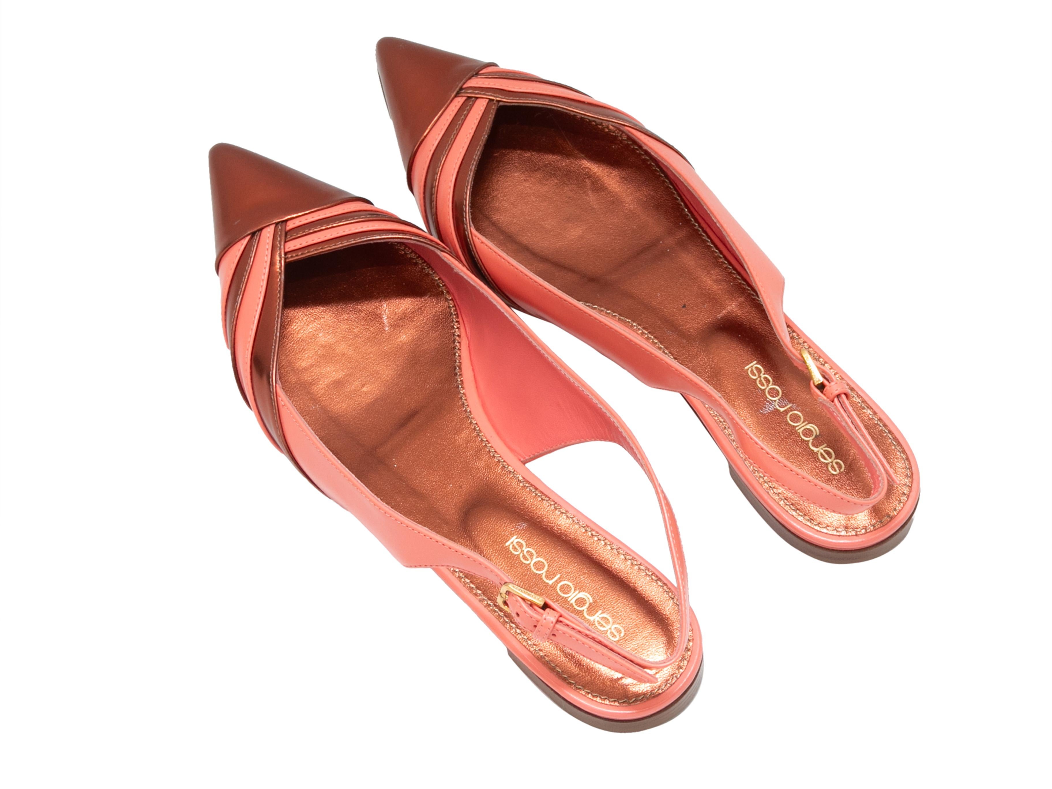 Coral & Copper Sergio Rossi Pointed-Toe Slingback Flats Size 37 In Good Condition For Sale In New York, NY