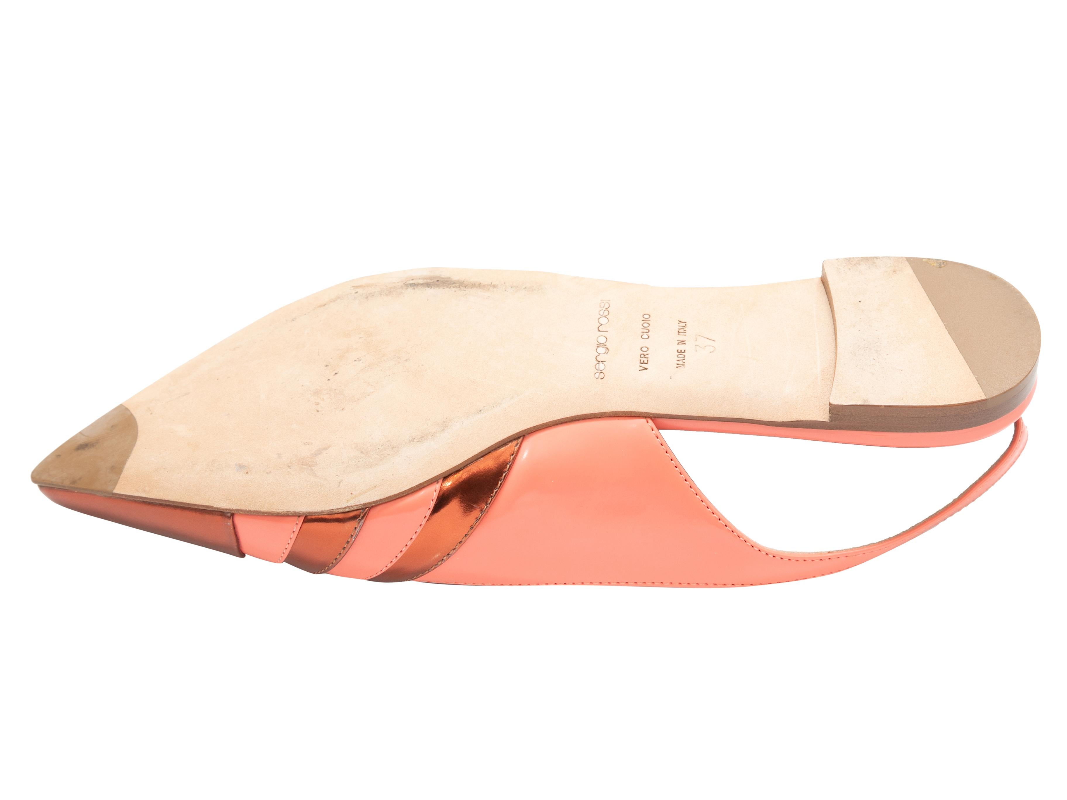 Coral & Copper Sergio Rossi Pointed-Toe Slingback Flats Size 37 For Sale 1