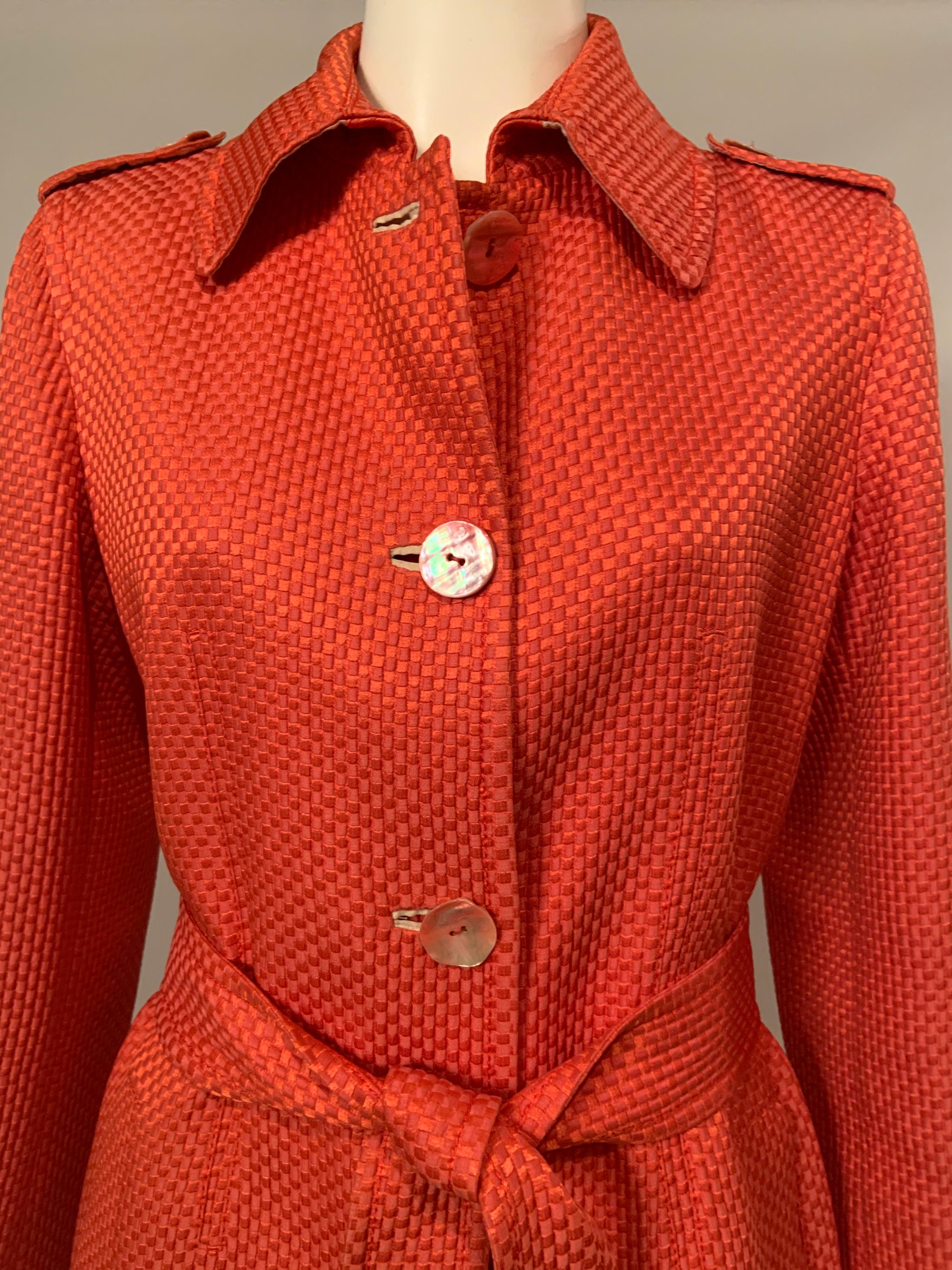 Coral Cotton and Silk  Belted Jacket from Italian Luxury Brand Brioni In Excellent Condition For Sale In New Hope, PA