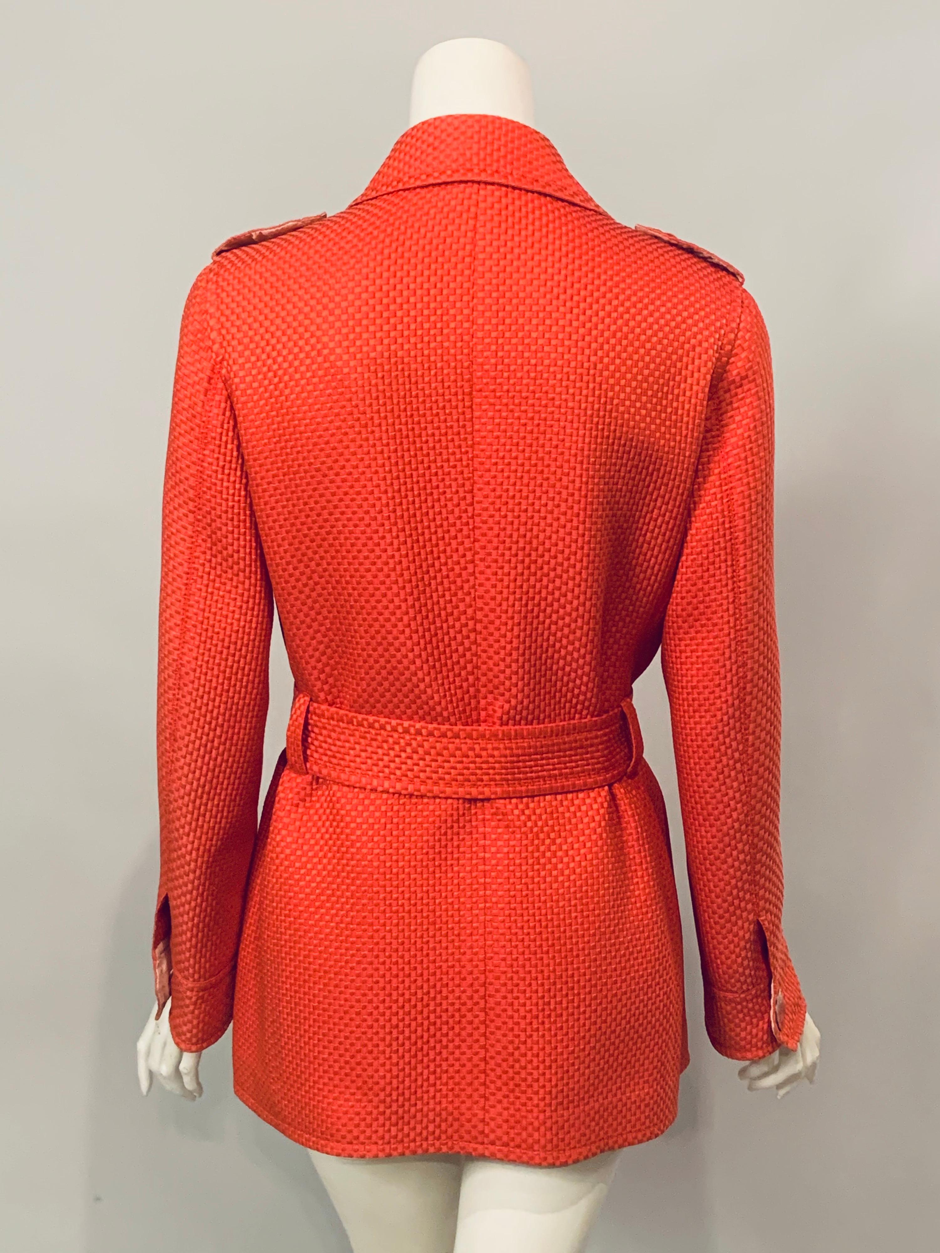 Coral Cotton and Silk  Belted Jacket from Italian Luxury Brand Brioni For Sale 1