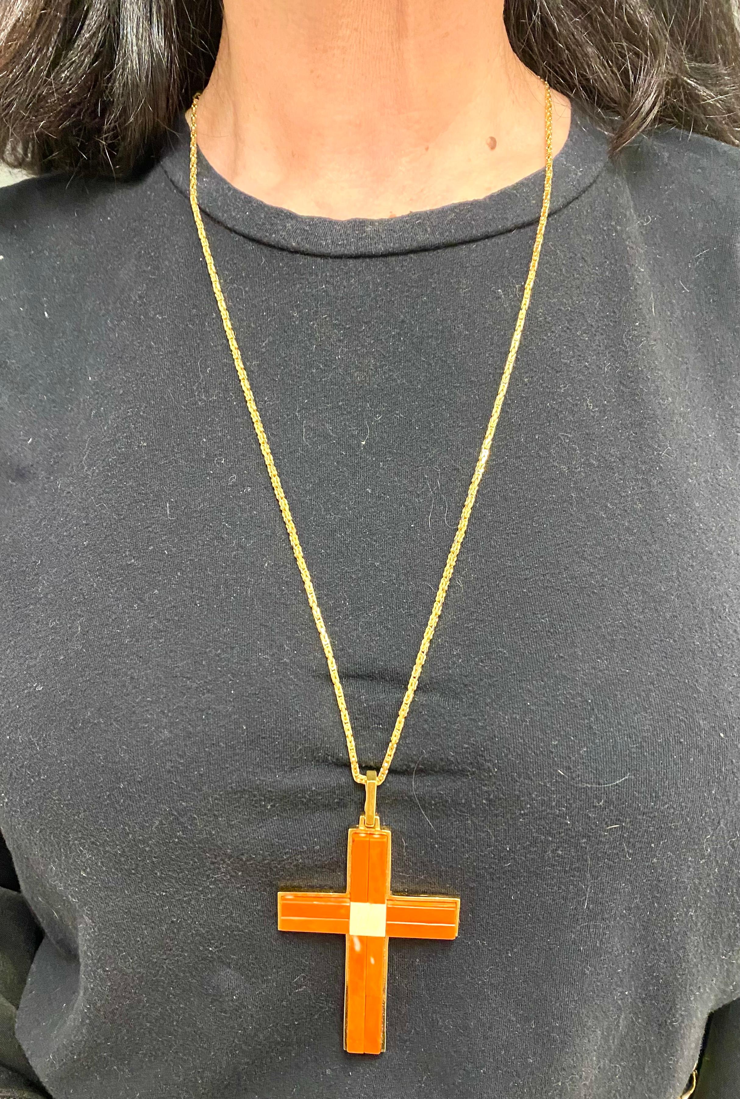 Mixed Cut Coral Cross Pendant Vintage  Gold For Sale