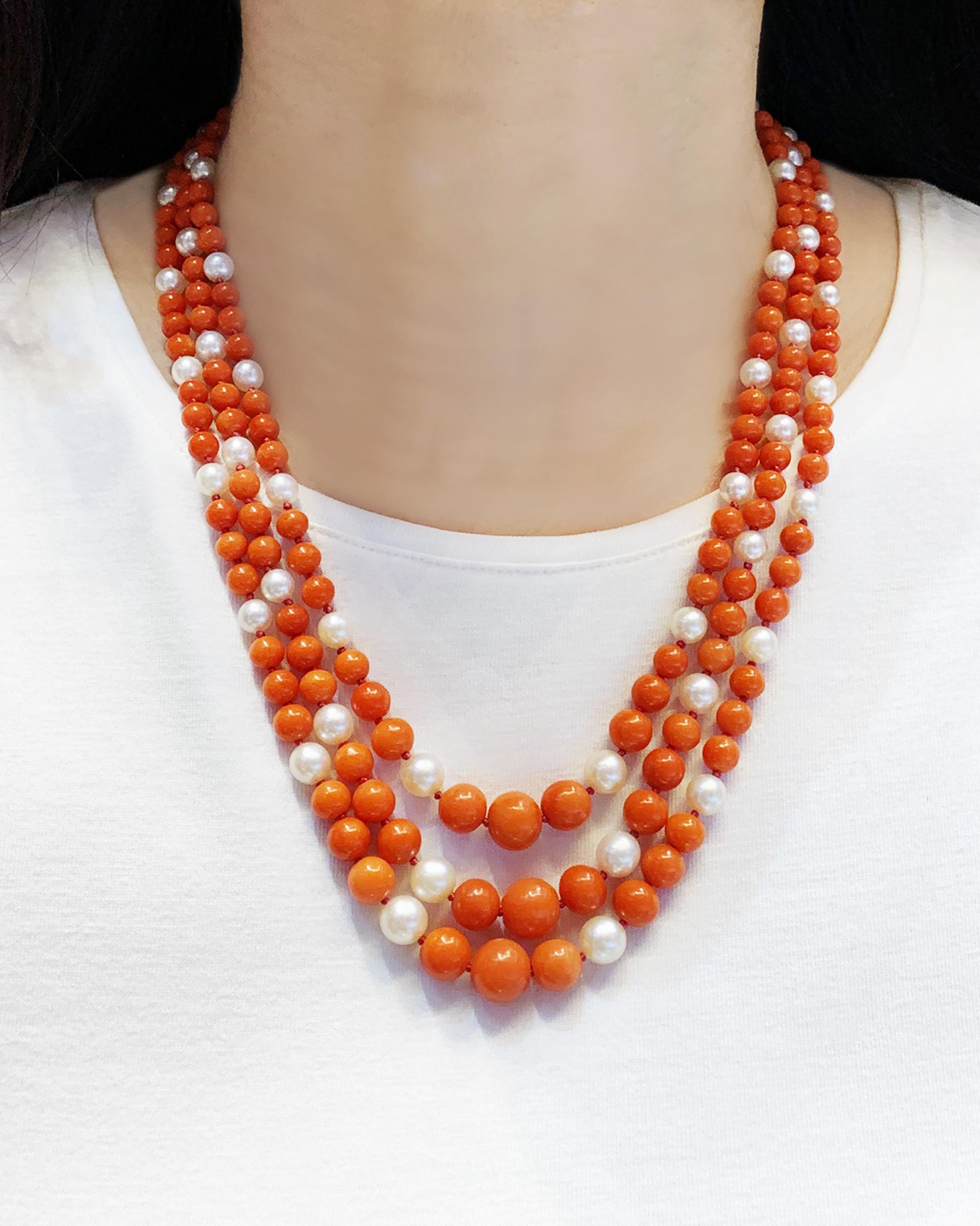 David Webb Coral Pearl Bead Necklace In Excellent Condition In New York, NY