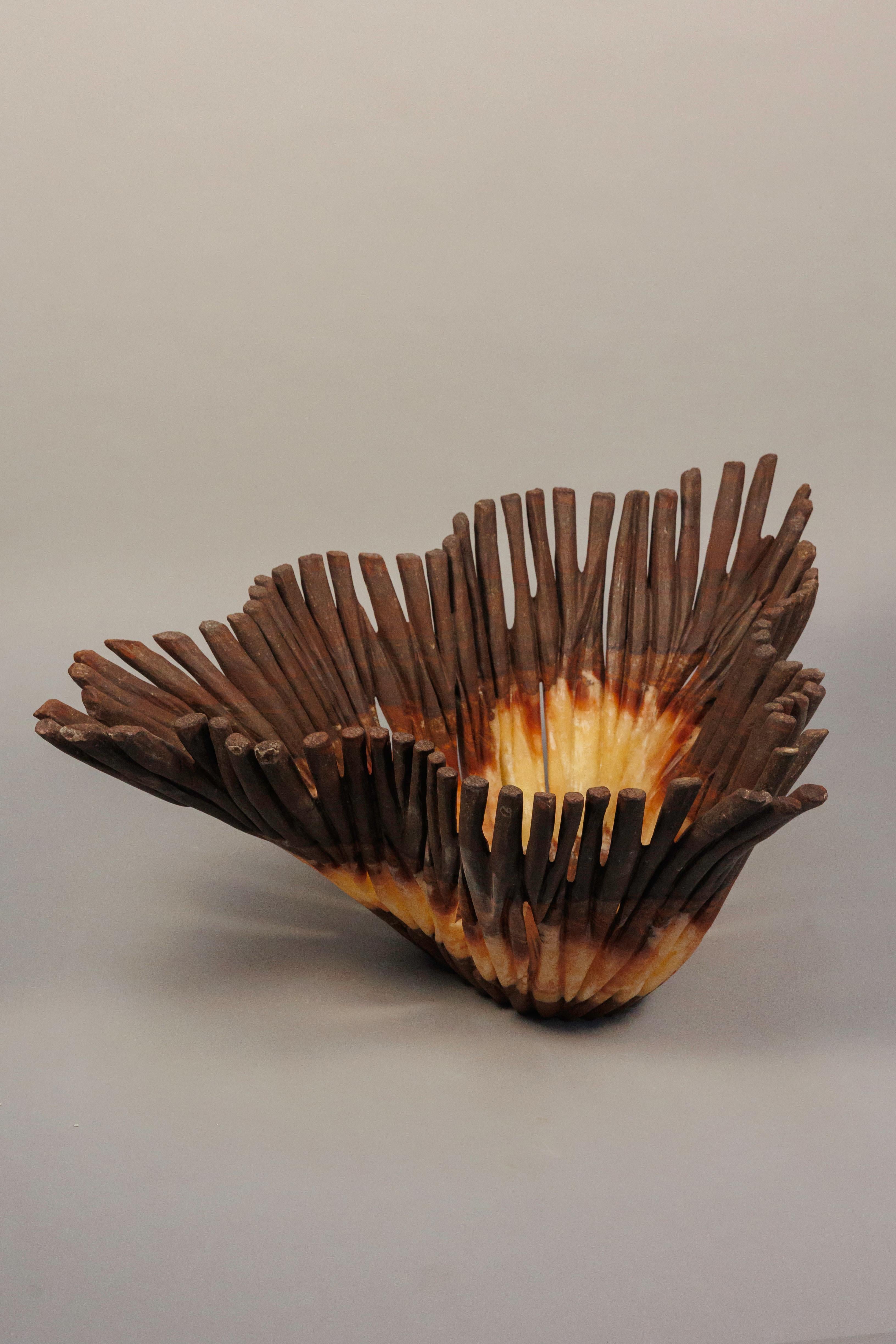 Mexican Coral de Miel , Nature-Inspired Form in Warm Onyx For Sale
