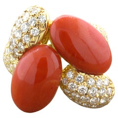 Anillo de Cóctel Coral Diamante Oro Amarillo 18k