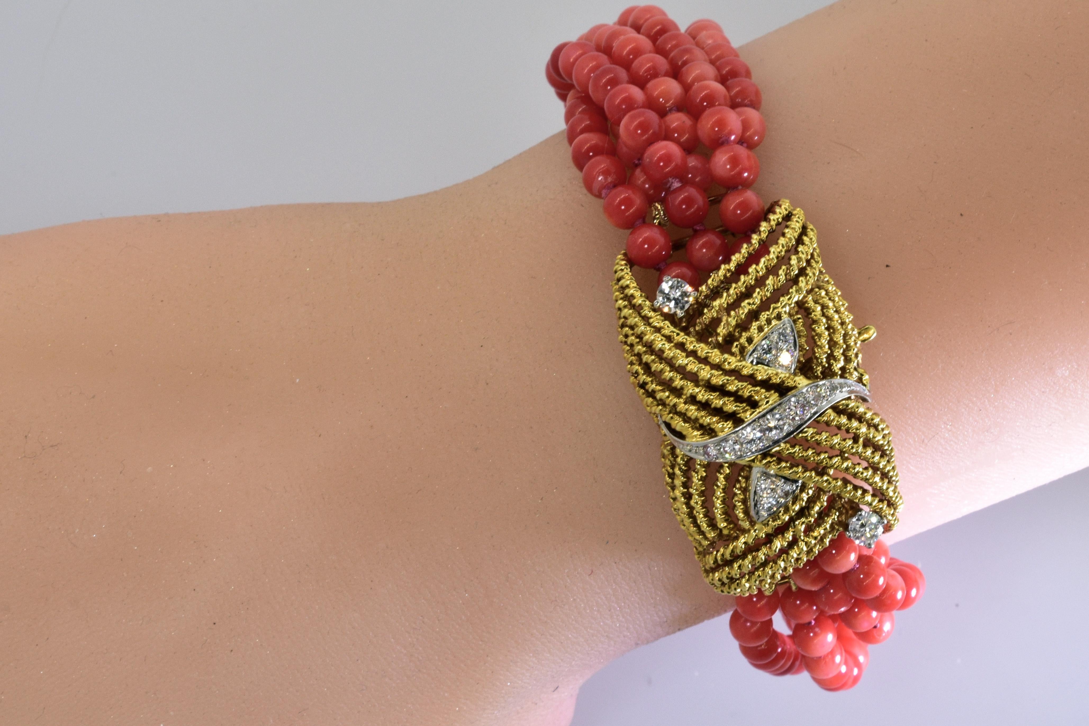 Coral, Diamond and Gold Bracelet, circa 1965 1