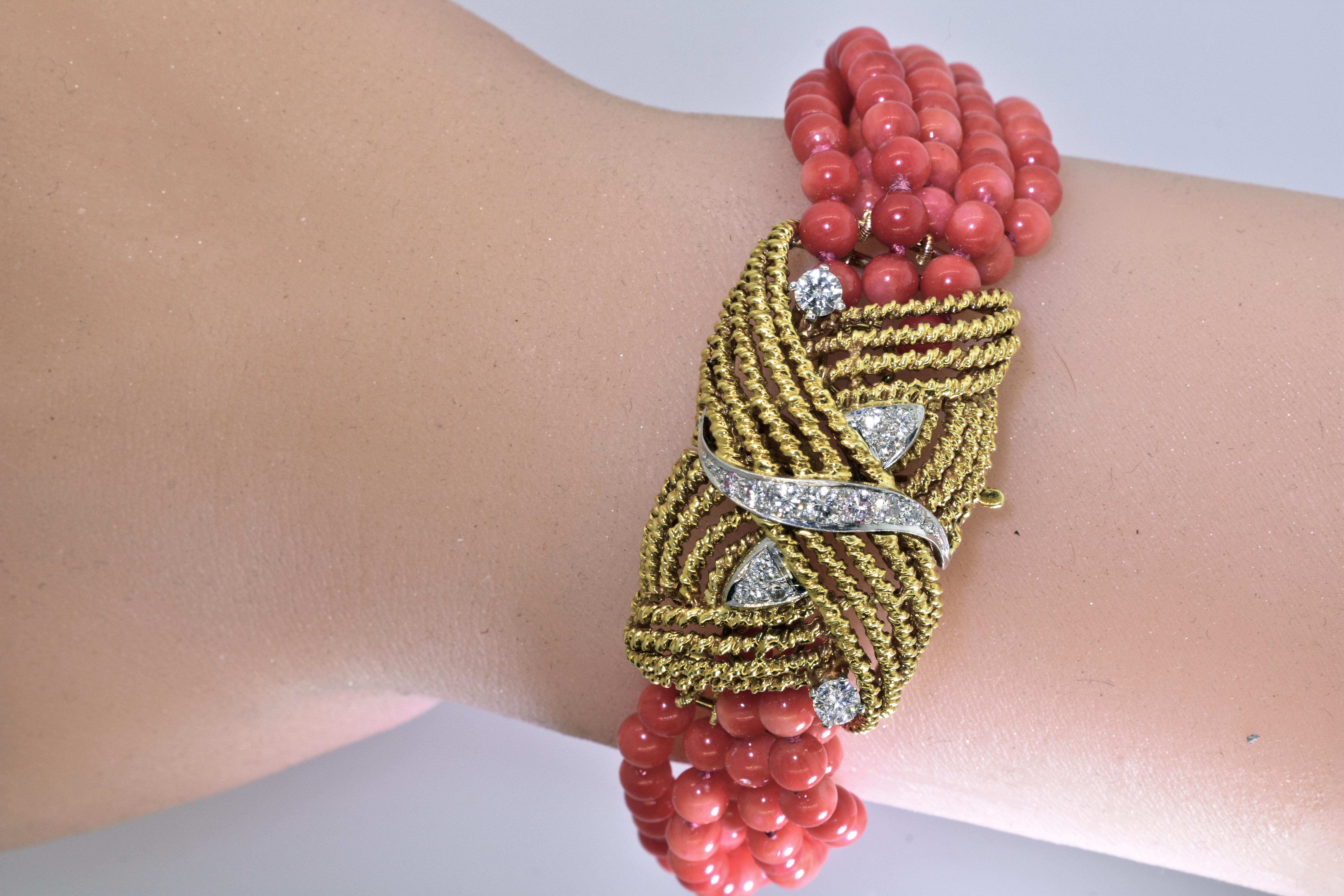 Coral, Diamond and Gold Bracelet, circa 1965 2
