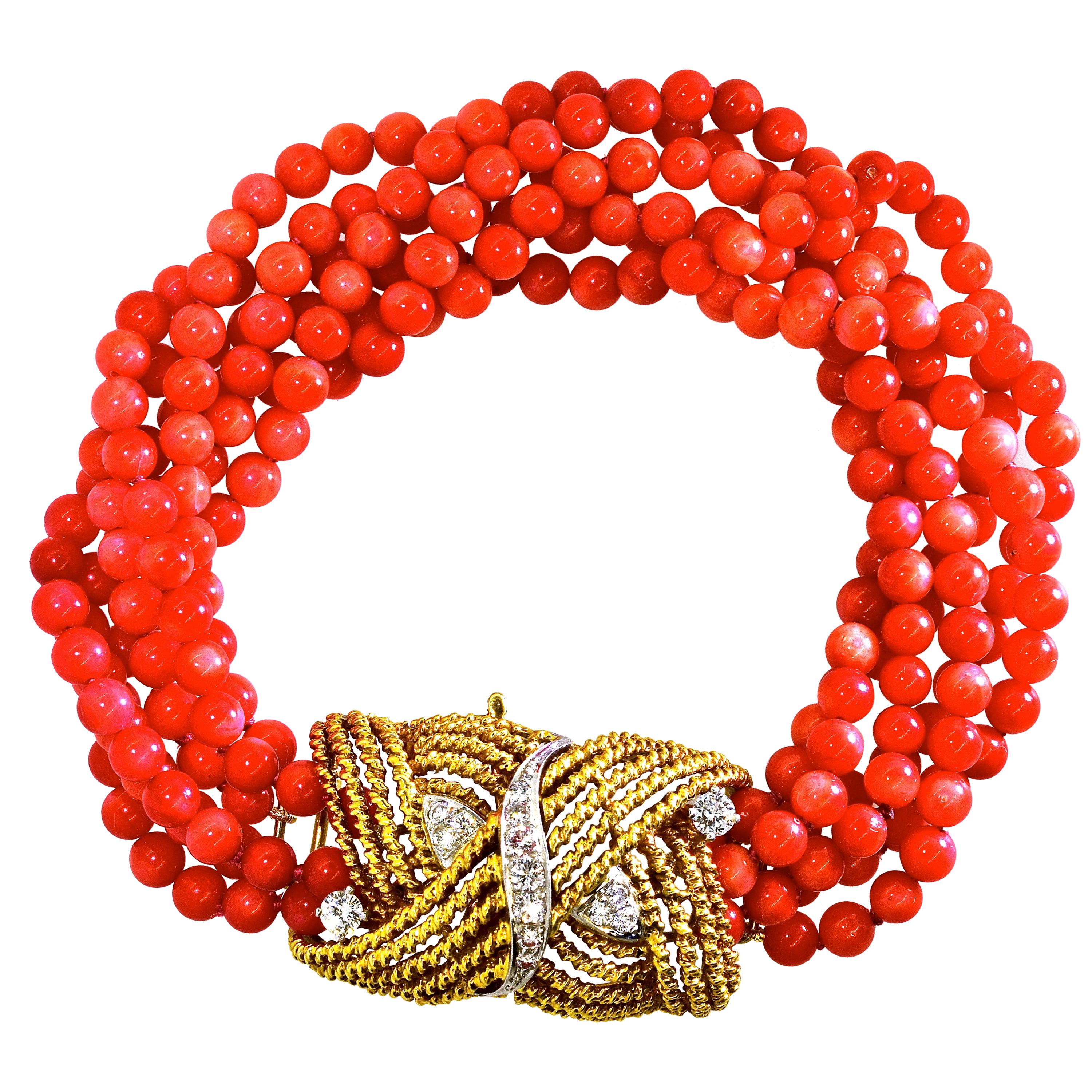 Coral, Diamond and Gold Bracelet, circa 1965