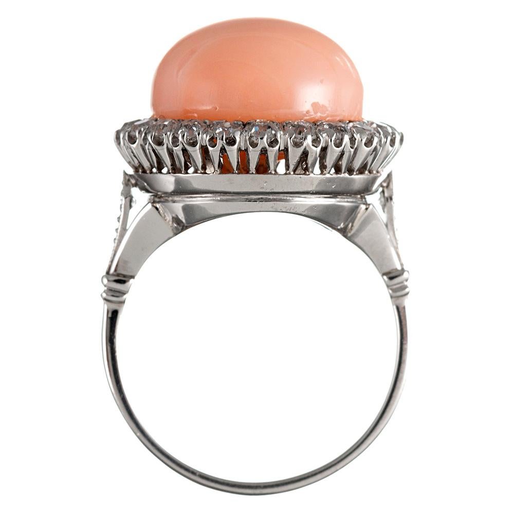 Women's or Men's Coral and Diamond Cluster Ring