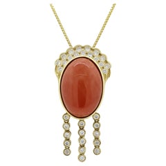 Coral Diamond Dangle Gold Tassel Pendant