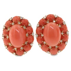 Used Coral Diamond Earring in 18K Yellow & White Gold
