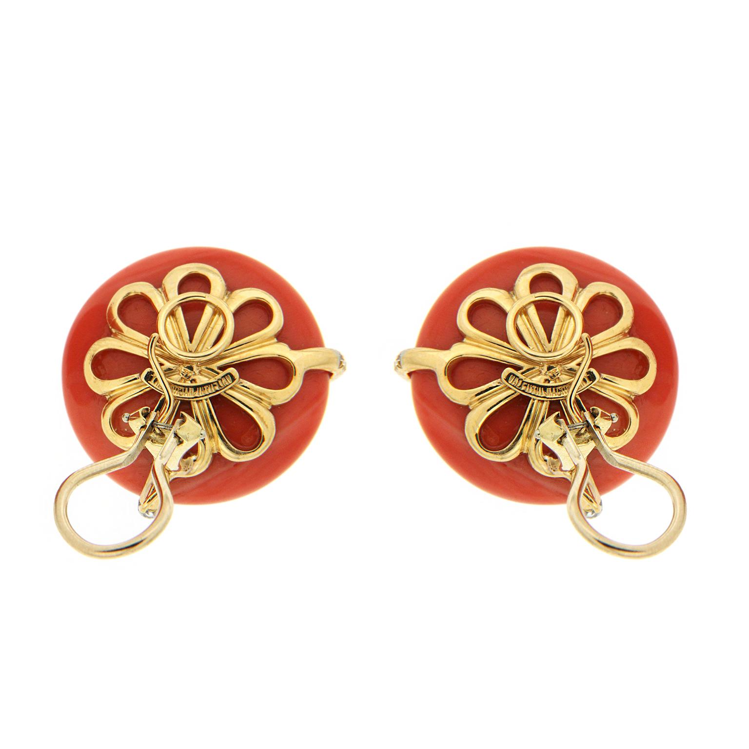 Valentin Magro Coral and Diamond Button Earrings In New Condition In New York, NY
