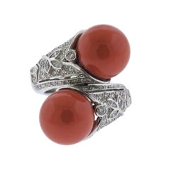 Coral Diamond Gold Bypass Cocktail Ring