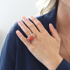 Coral Diamond Gold Cocktail Ring