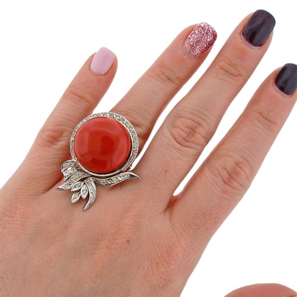 Women's Coral Diamond Gold Cocktail Ring For Sale