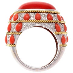 Coral Diamond Gold Cocktail Ring