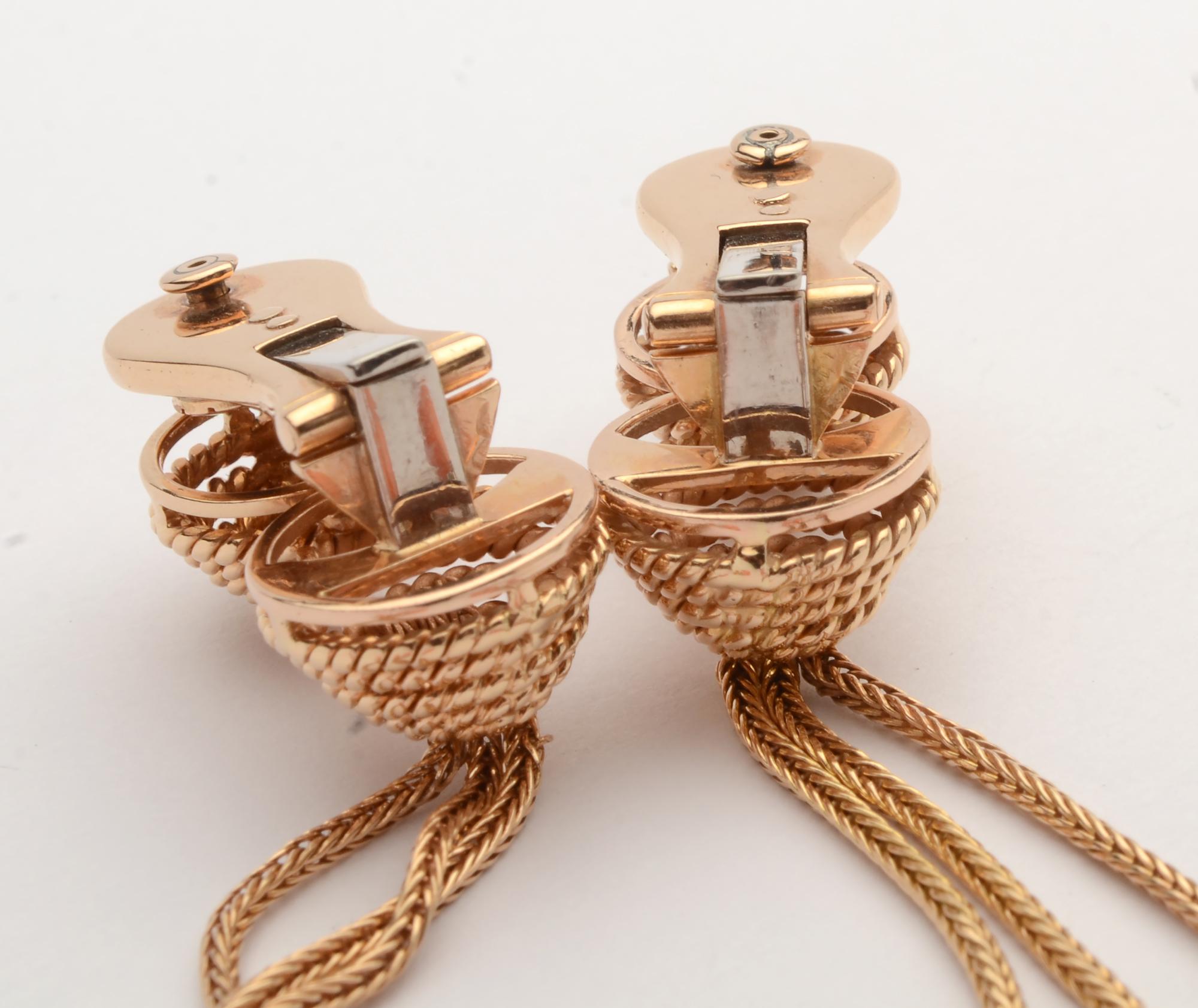 Women's Coral Diamond Gold Dangle Earrings For Sale