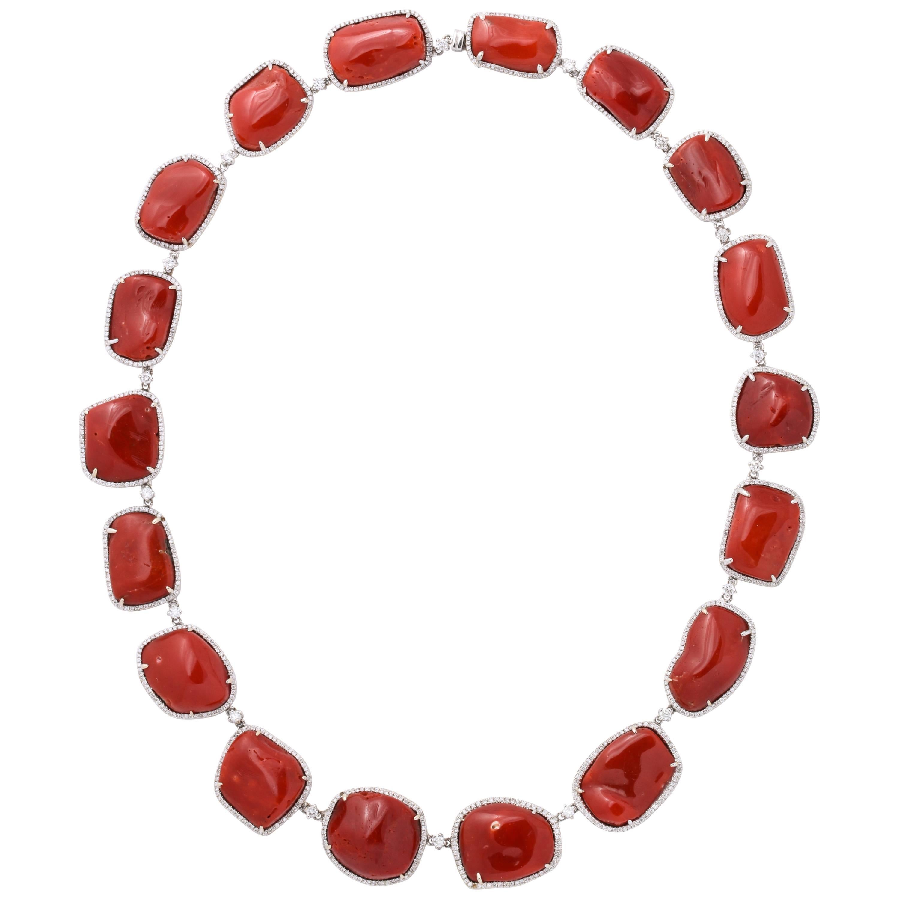 Coral Diamond Gold Necklace