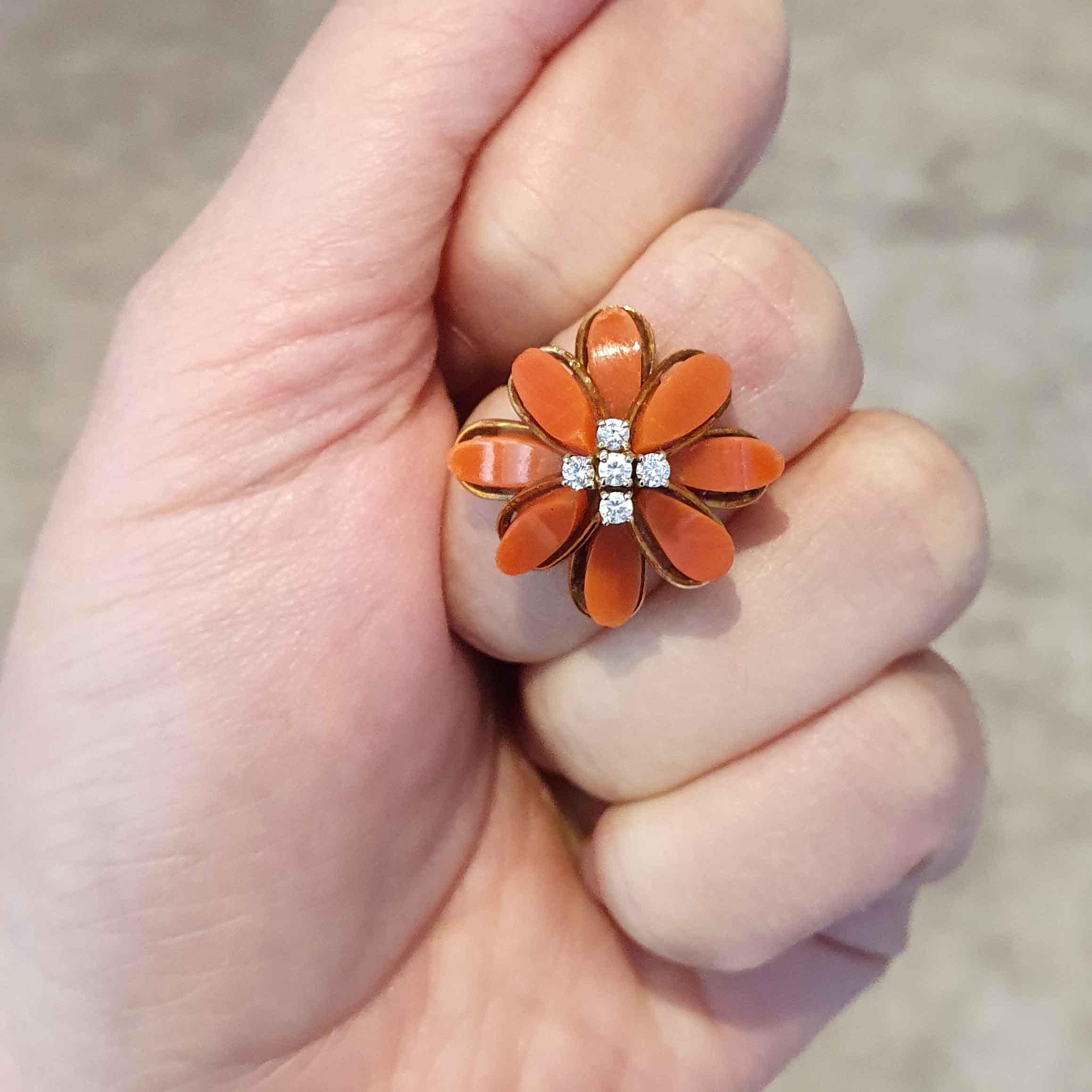 Coral Diamond Gold Ring 1950S For Sale 1