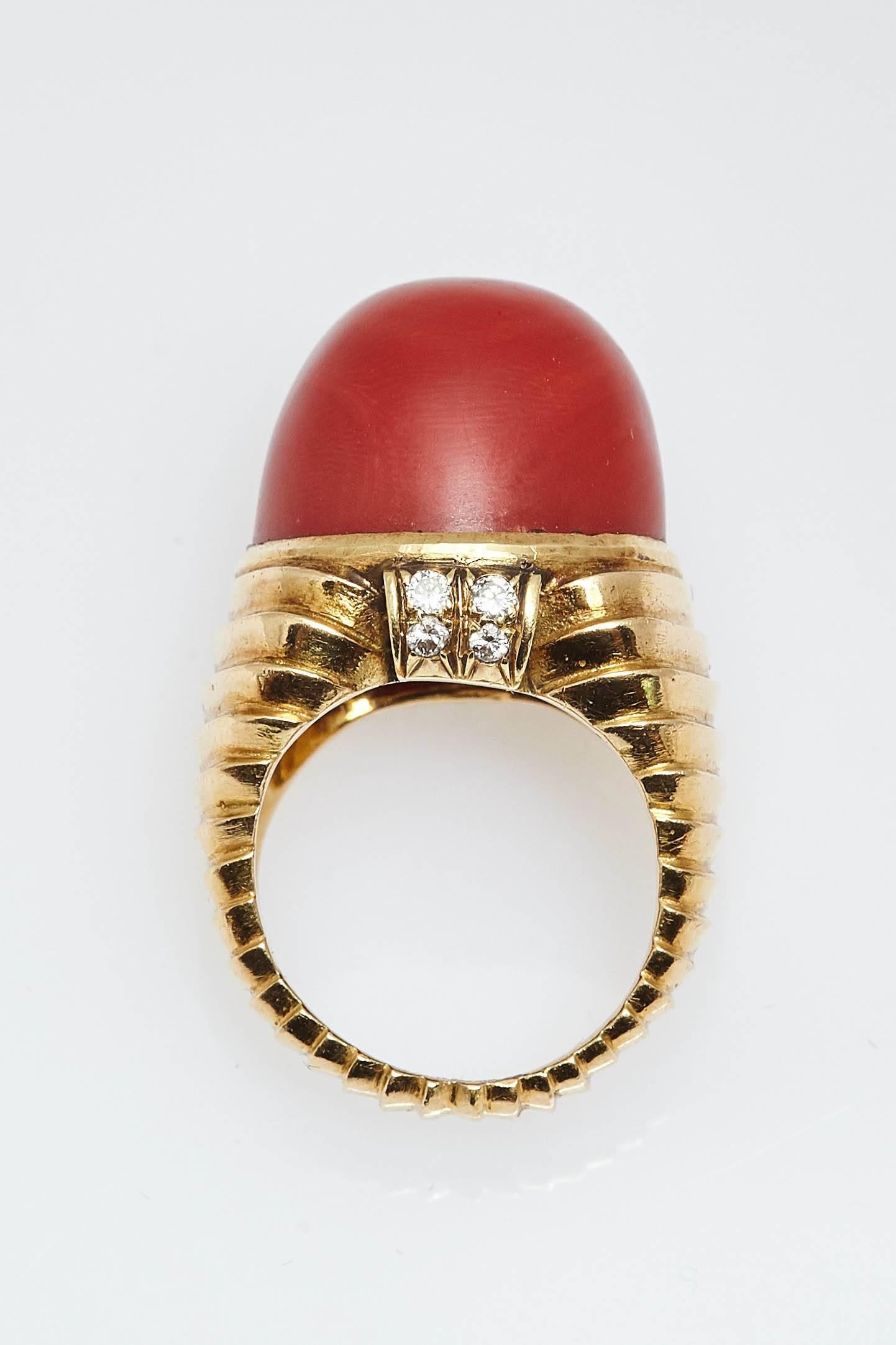Coral Diamond Gold Ring 1
