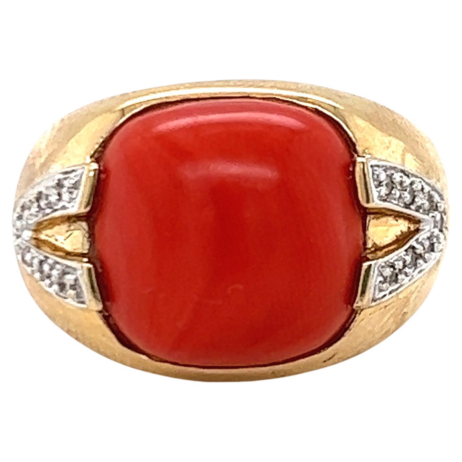 Coral Diamond Gold Vintage Ring
