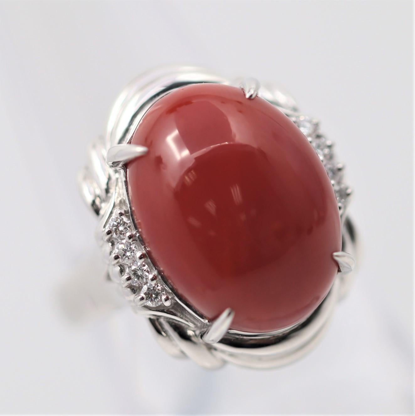 Mixed Cut Coral Diamond Platinum Ring For Sale