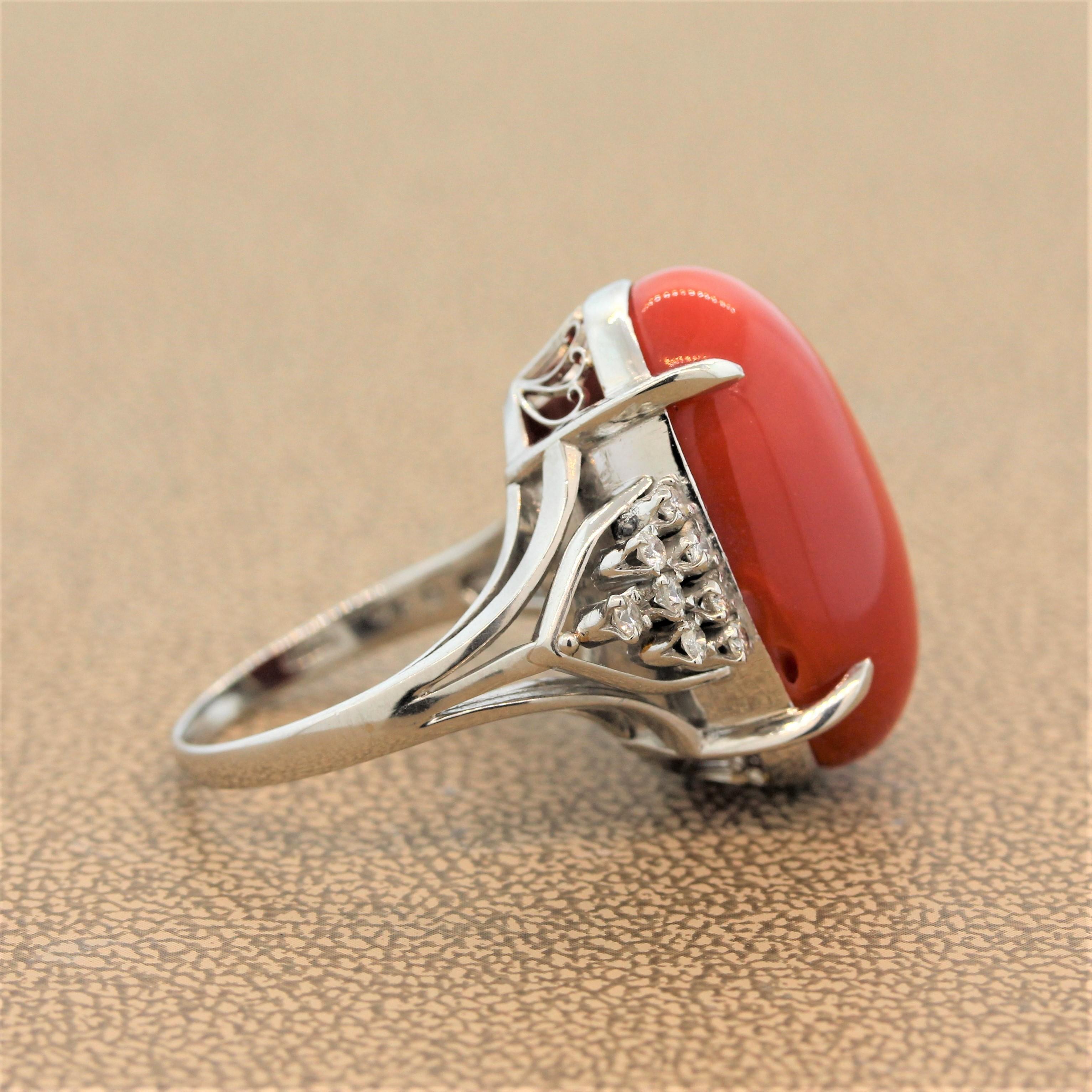 Women's Coral Diamond Platinum Ring