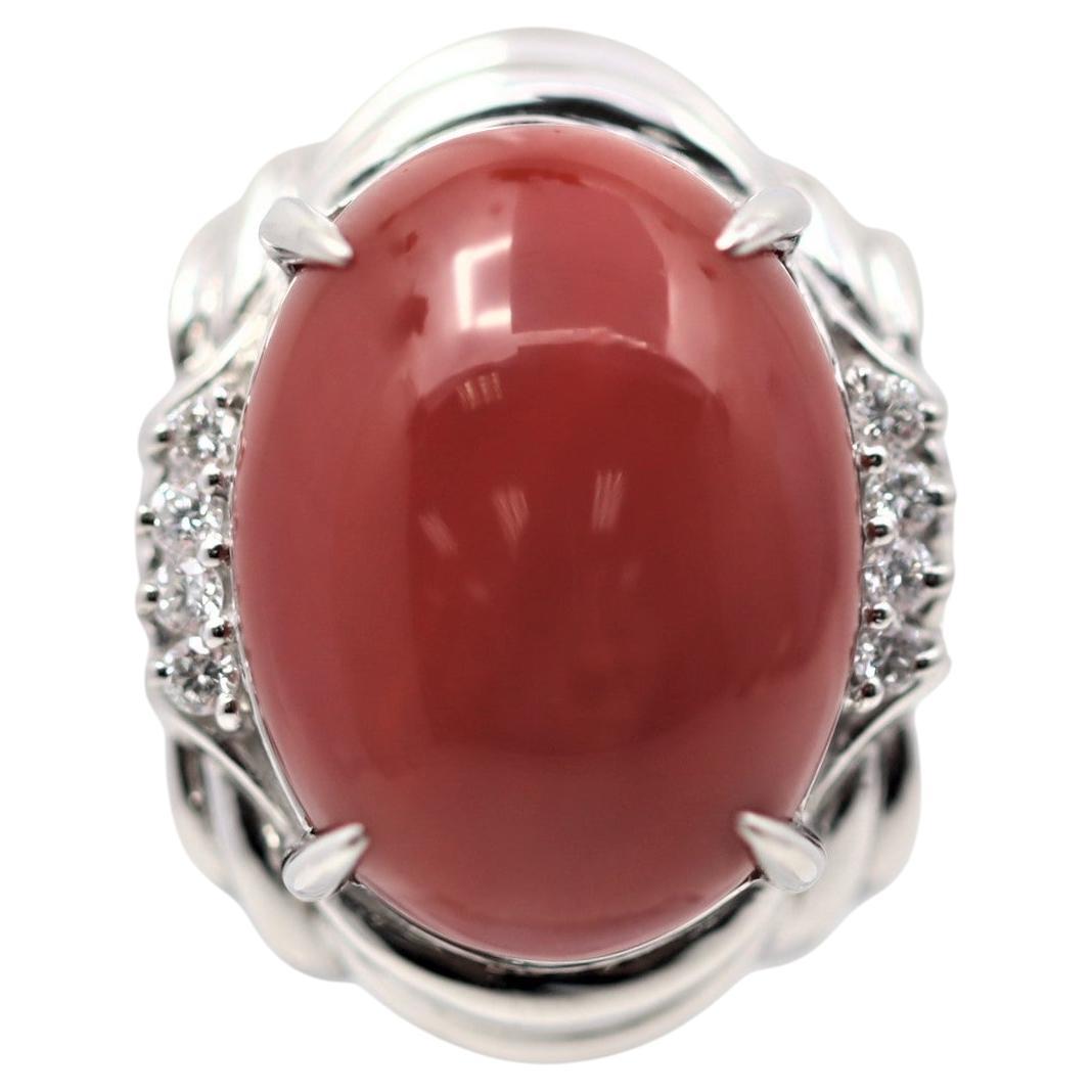 Coral Diamond Platinum Ring