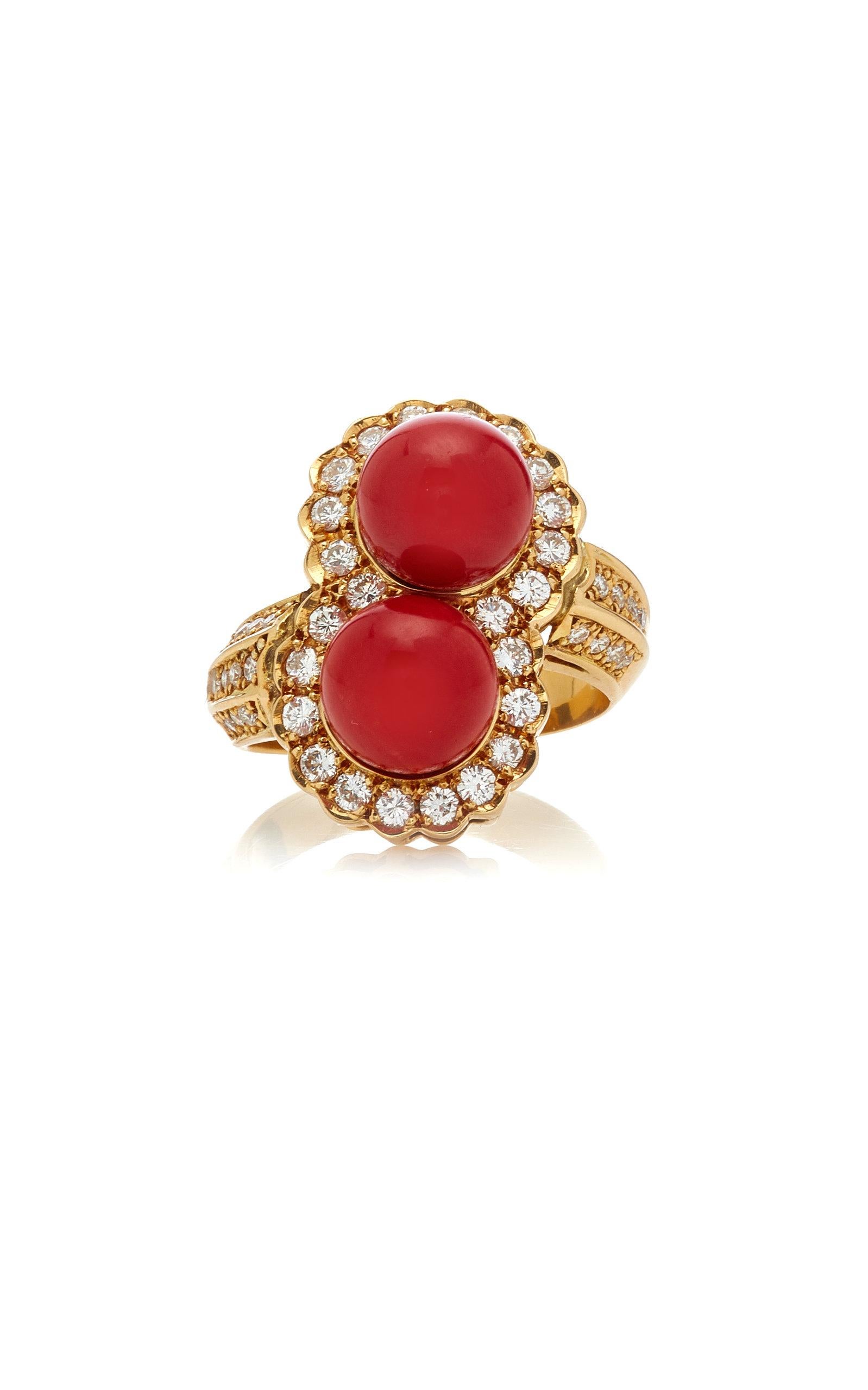 Coral Diamond Ring In Good Condition For Sale In New York, NY