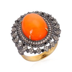 Coral Diamond Sunrise Ring
