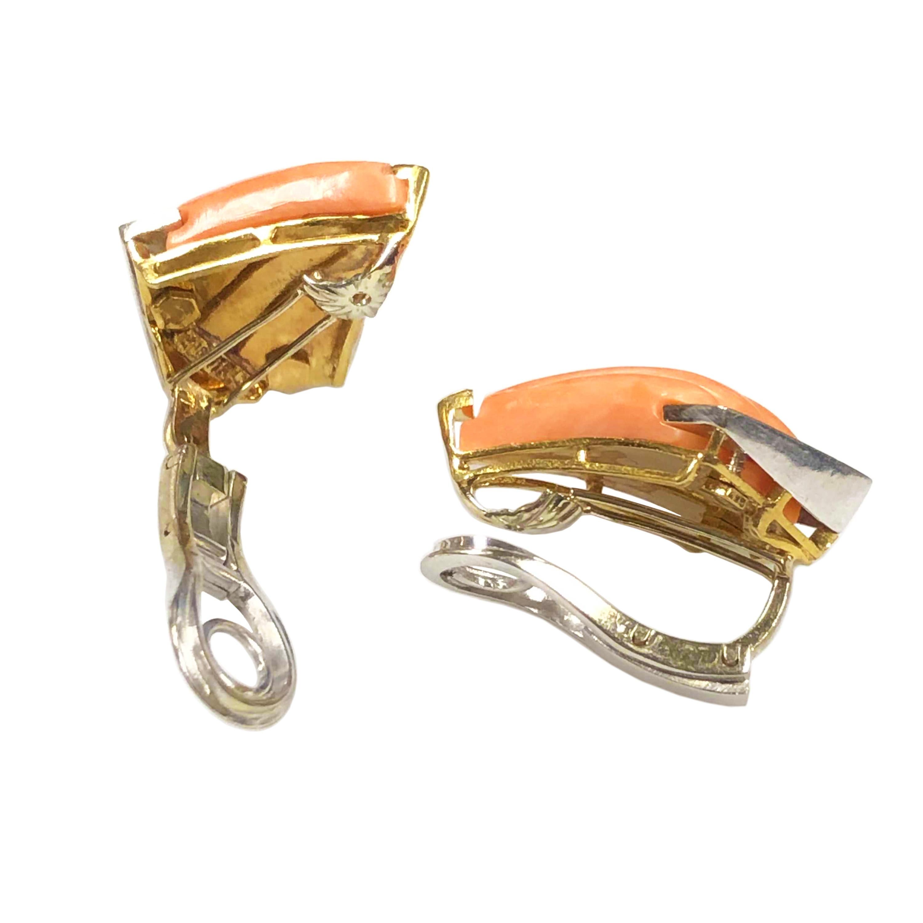 Women's Coral Diamond, White and Yellow Gold Earrings