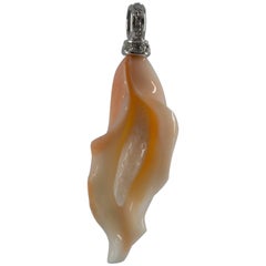 Coral Diamond White Gold Calla Lily Flower Pendant Necklace