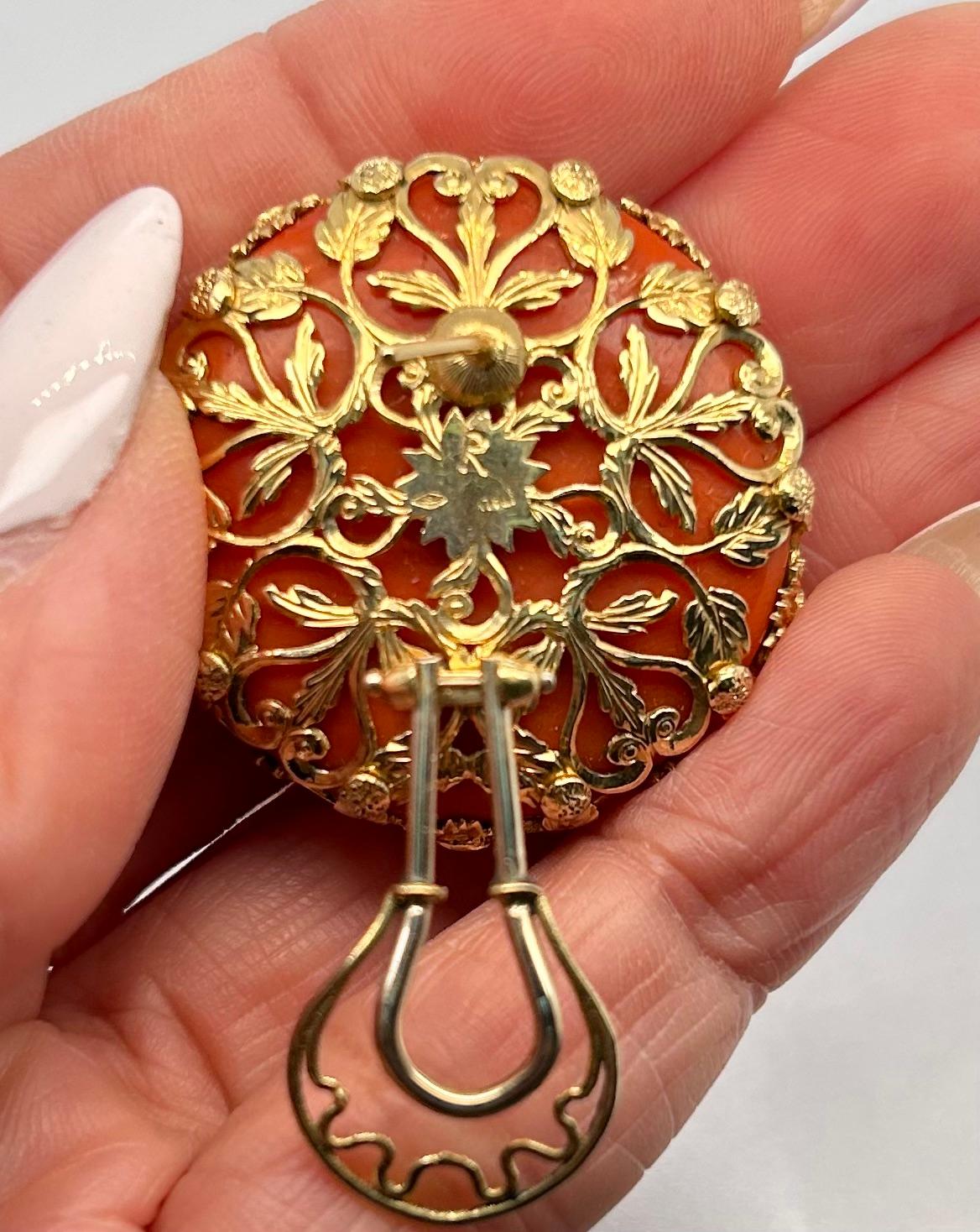 Women's Coral diamond with YG Filigree Earrings For Sale