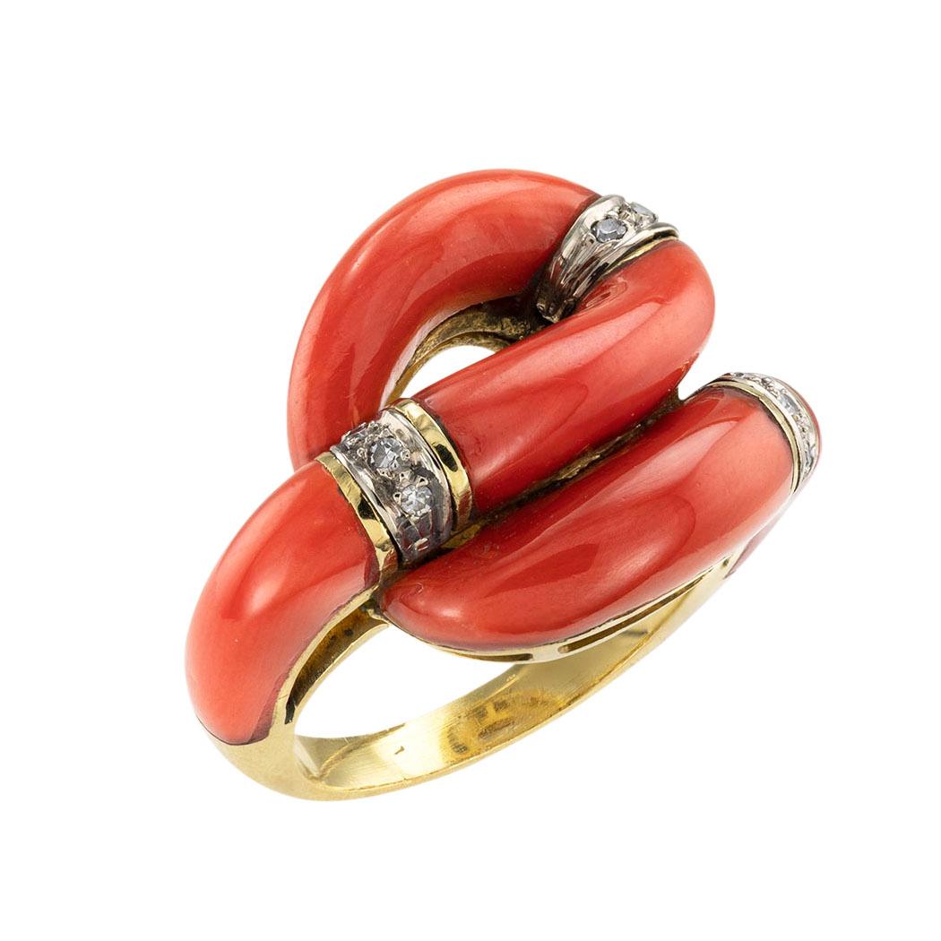 Coral diamond and yellow gold ring circa 1970. Clear and concise information you want to know is listed below.  Contact us right away if you have additional questions.  We are here to connect you with beautiful and affordable