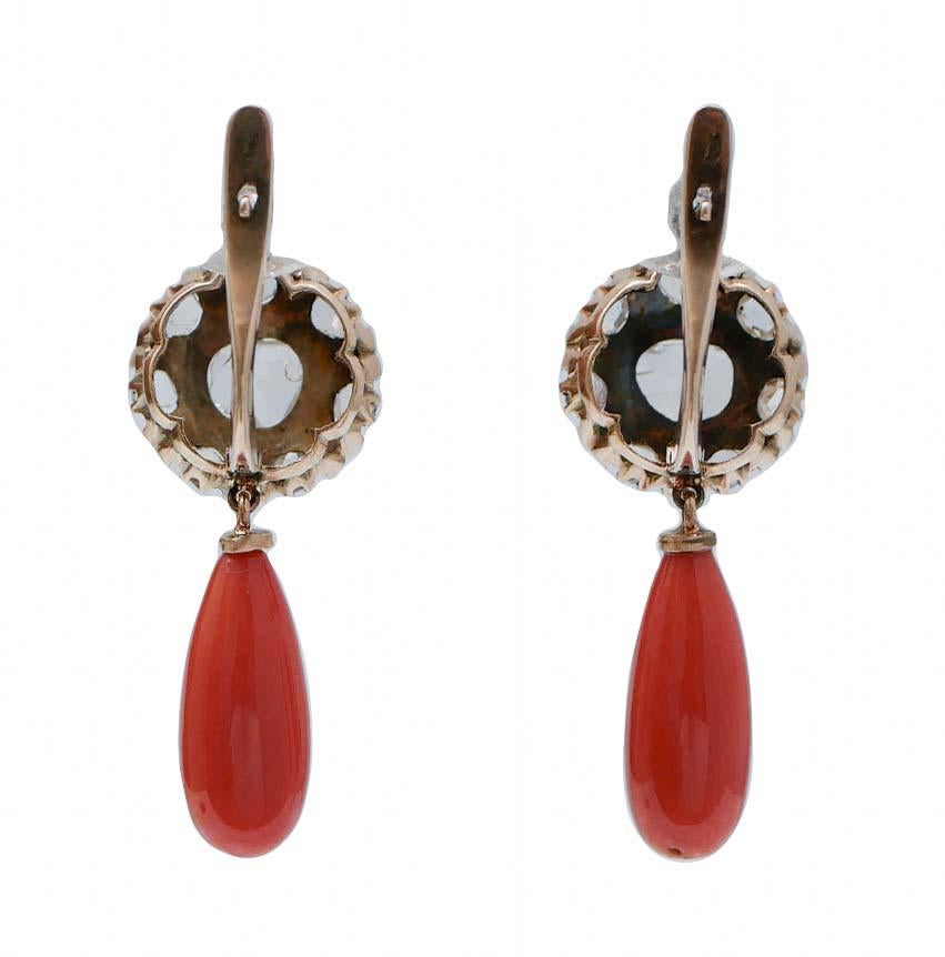Pendientes de coral, diamantes y oro rosa de 12 quilates. Retro en venta