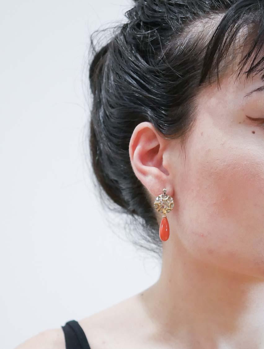 Pendientes de coral, diamantes y oro rosa de 12 quilates. Corte rosa en venta