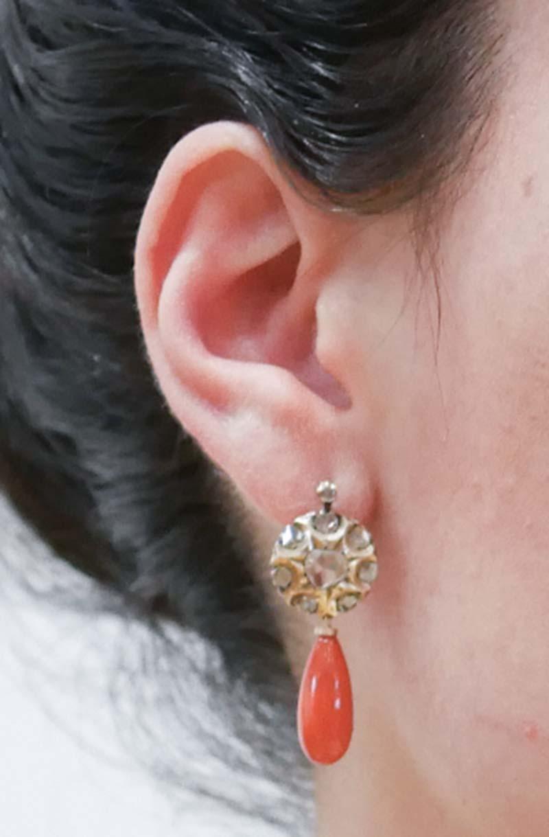 Pendientes de coral, diamantes y oro rosa de 12 quilates. en Bueno estado para la venta en Marcianise, Marcianise (CE)