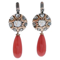 Coral, Diamonds, 12 Karat Rose Gold Earrings.