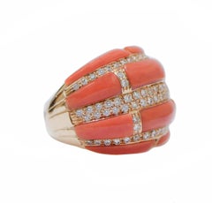 Coral, Diamonds, 14 Karat Rose Gold Ring.