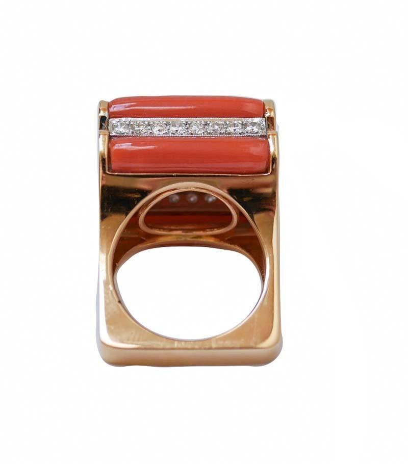 Retro Coral, Diamonds, 14 Karat Rose Gold Ring.