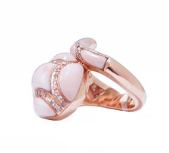 Coral, Diamonds, 14 Karat Rose Gold Snake Ring.