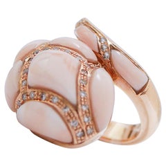 Coral, Diamonds, 14 Karat Rose Gold Snake Ring.