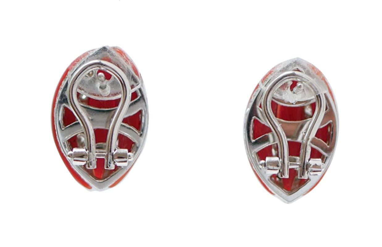 Rétro Corallo, diamanti, oro bianco 14 carati Orecchini. in vendita