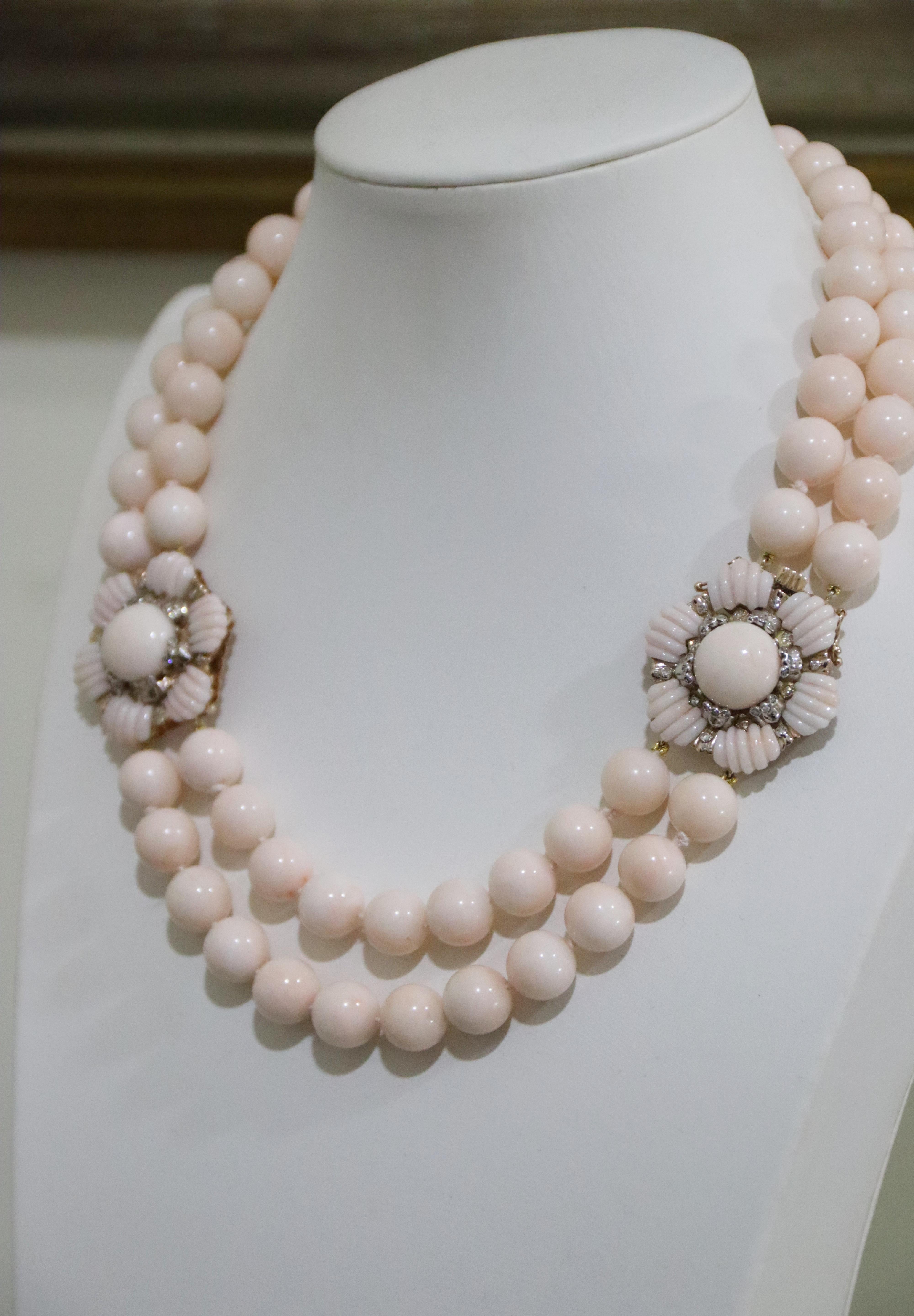 Coral Diamonds 14 Karat Yellow Gold Beaded Necklace en venta 4