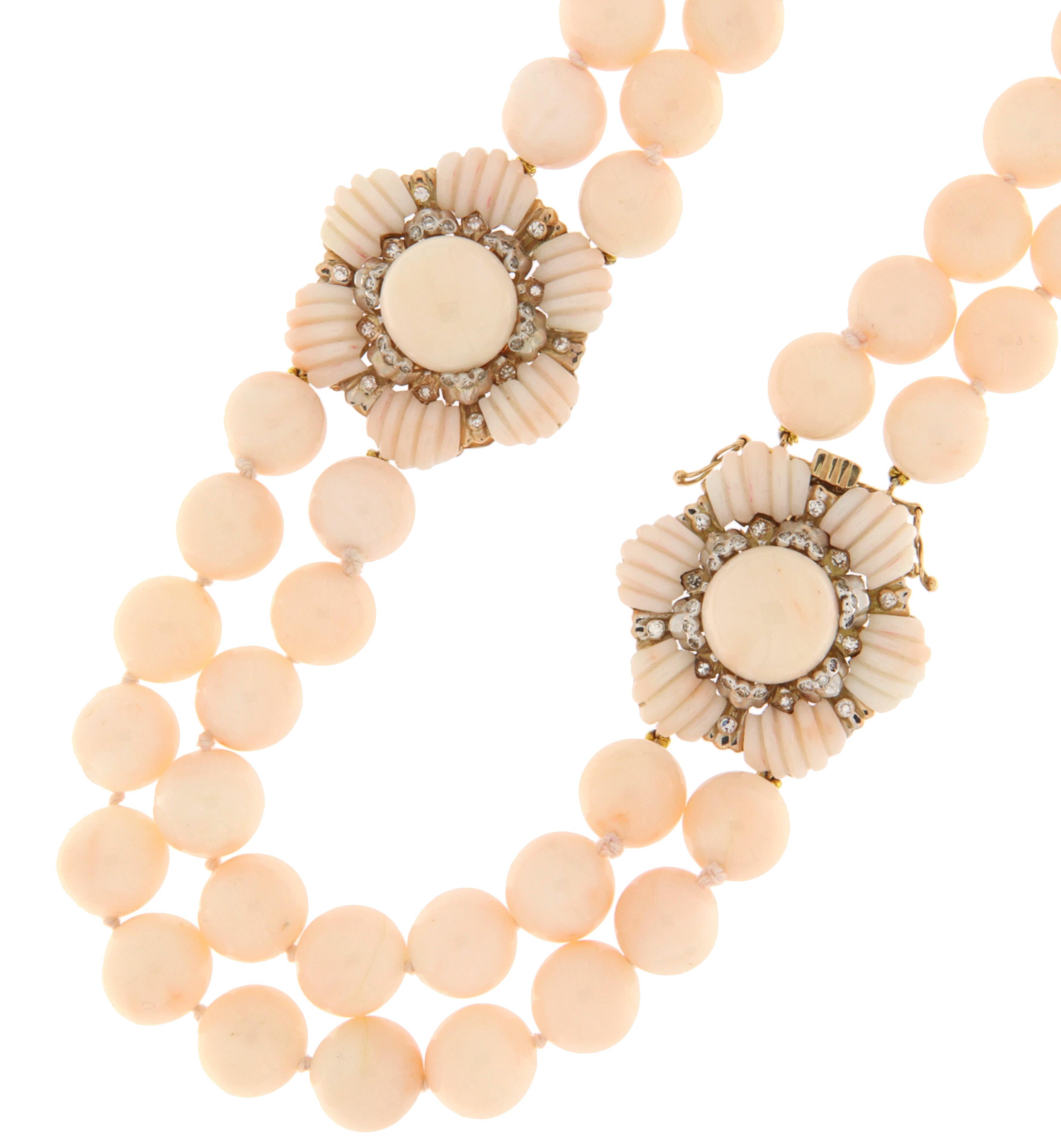 Coral Diamonds 14 Karat Yellow Gold Beaded Necklace en venta 5