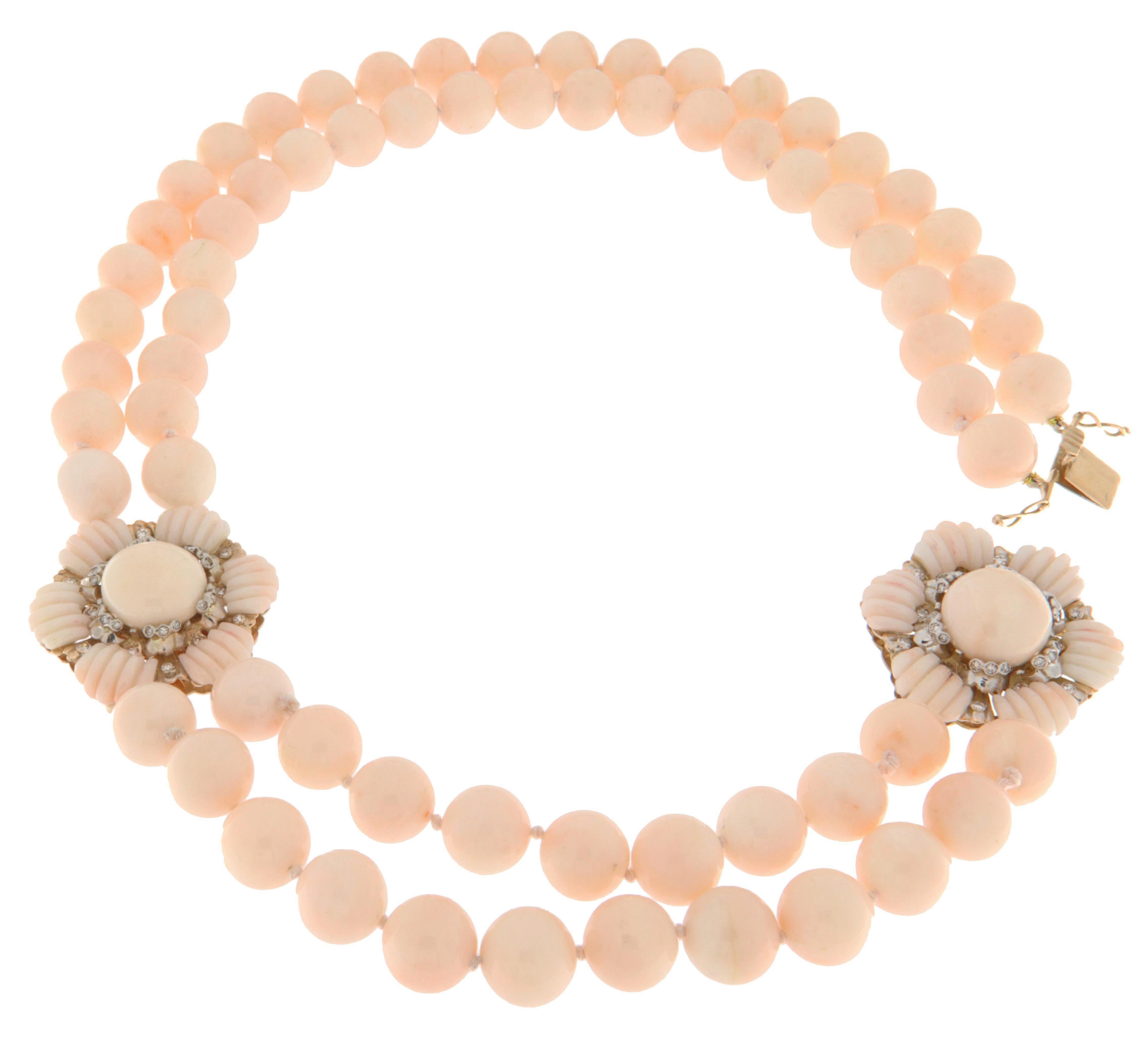 Coral Diamonds 14 Karat Yellow Gold Beaded Necklace en venta 6