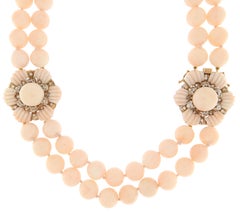 Coral Diamonds 14 Karat Yellow Gold Beaded Necklace