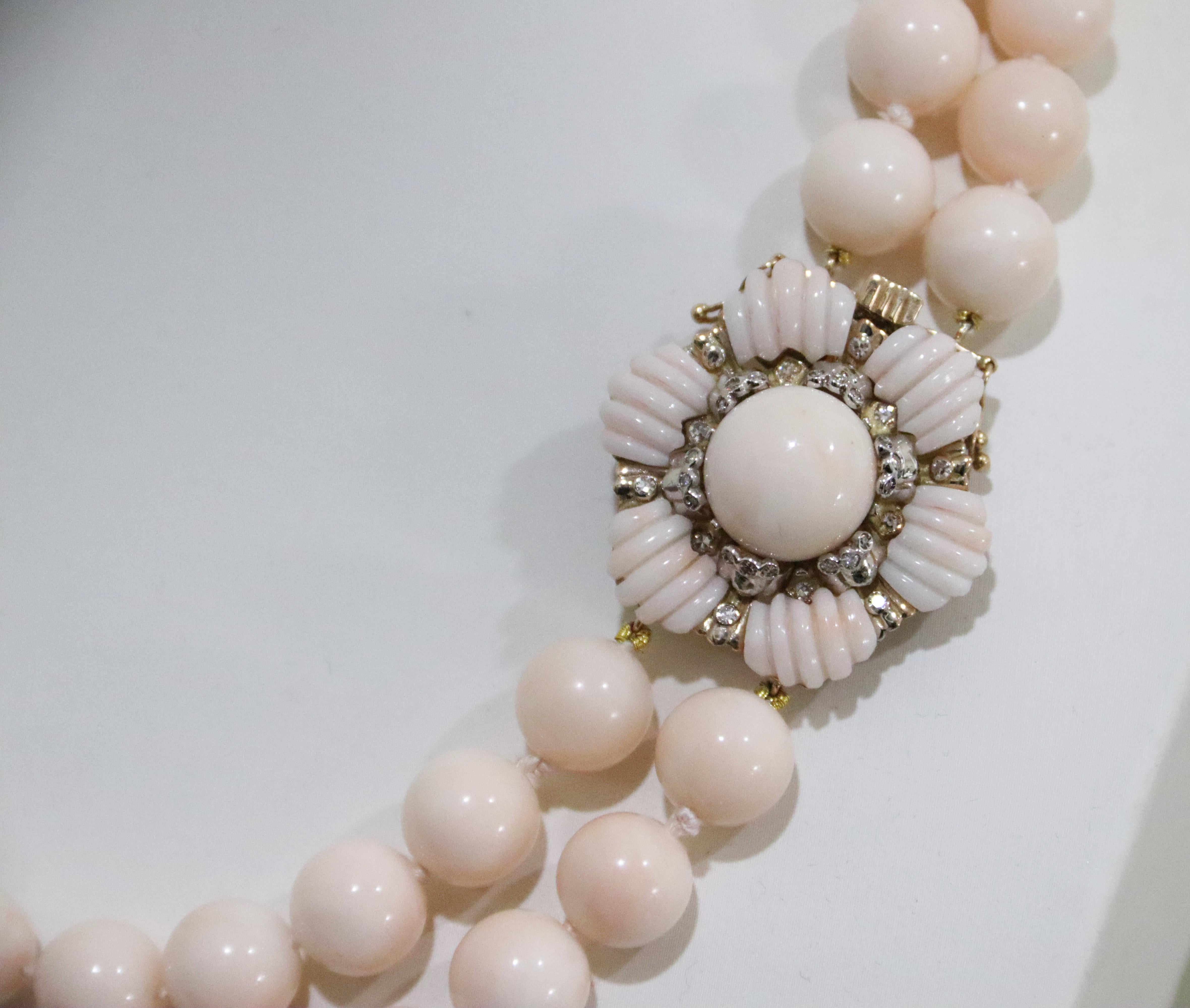 Coral Diamonds 14 Karat Yellow Gold Beaded Necklace en Nuevo estado para la venta en Marcianise, IT
