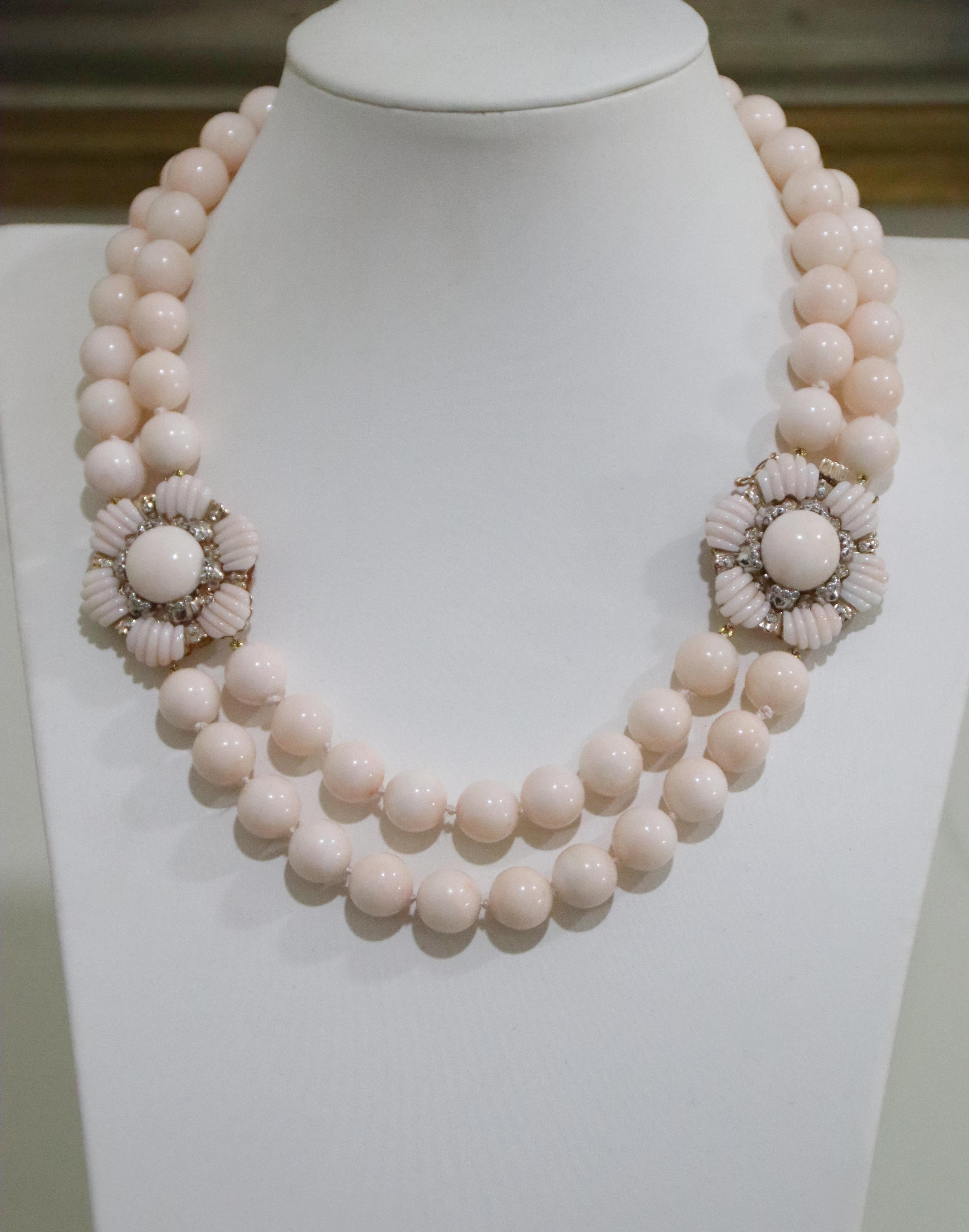 Coral Diamonds 14 Karat Yellow Gold Beaded Necklace en venta 1