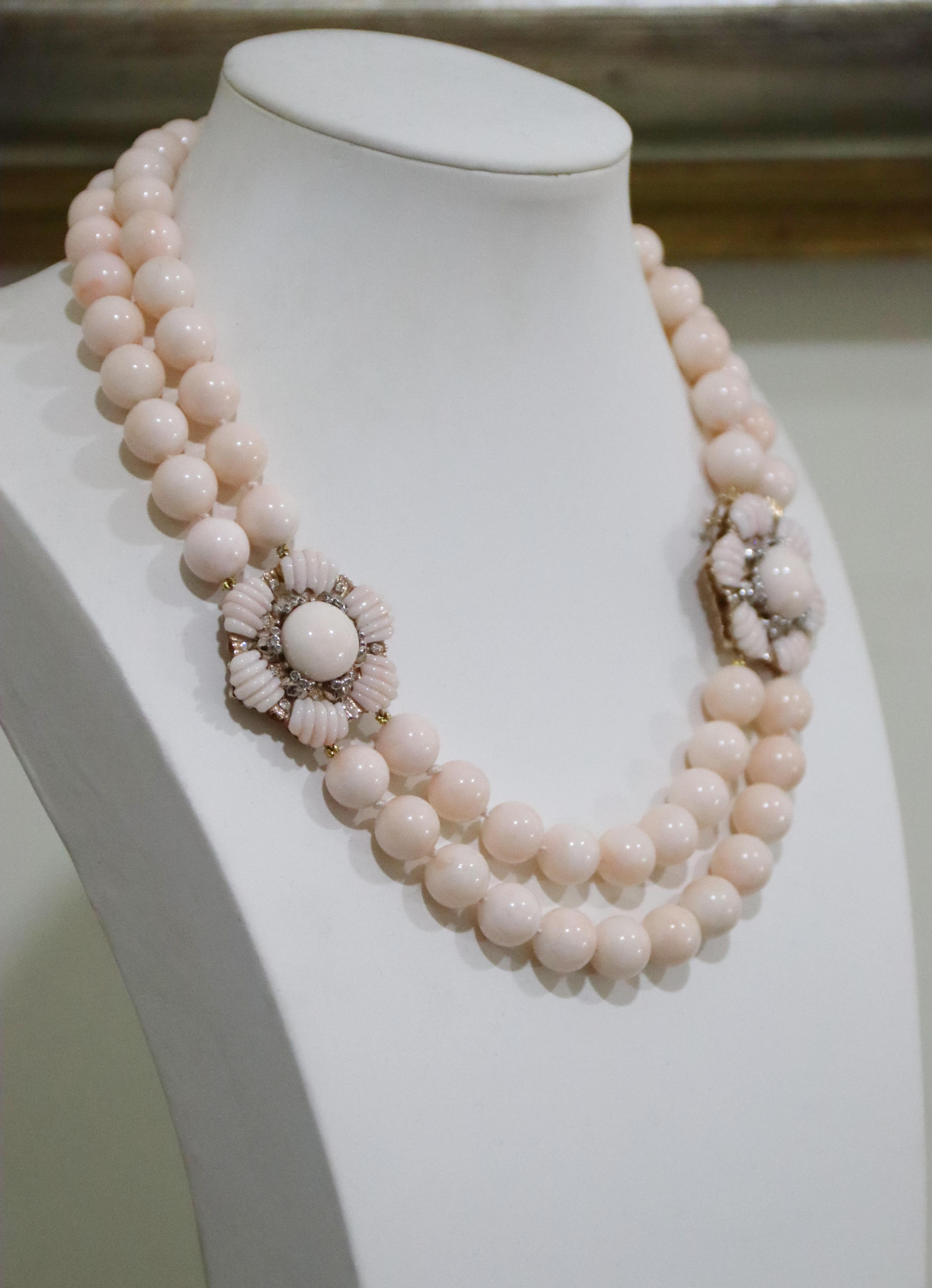 Coral Diamonds 14 Karat Yellow Gold Beaded Necklace en venta 3