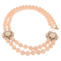 Coral Diamonds 14 Karat Yellow Gold Beaded Necklace